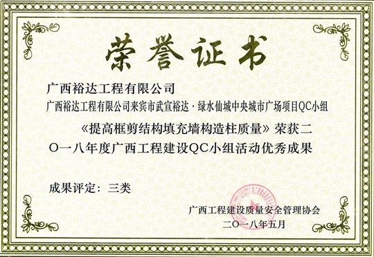 2018年度广西开元电竞-开元(中国)
建设QC小组活动优秀成果